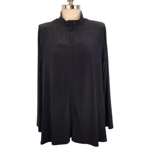 Sympli Women's‎ Mock Neck Zip Front Tunic Top Plus Size 18 Black Slinky Knit